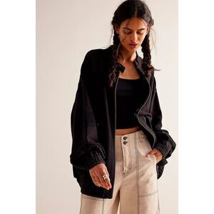 Free People We The Free Lou Moto Zip Jacket Sweatshirt Top Oversized XS 282009